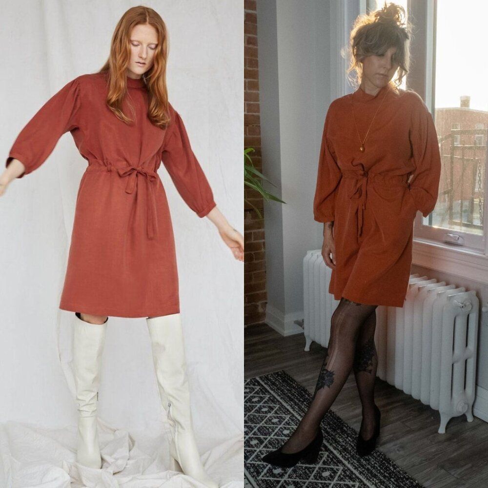 Eve Gravel Rust Sonora Dress Tie Waist Womens Size Medium Pockets